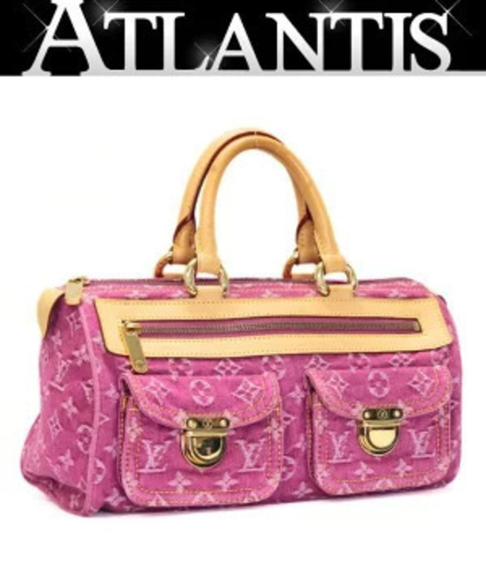 Louis Vuitton Neo Speedy Handbag Boston Bag Monogram Denim Pink